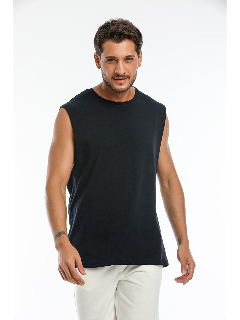 Lacivert Erkek Bisiklet Yaka Oversize Fit Tişort SPR21Y03-2