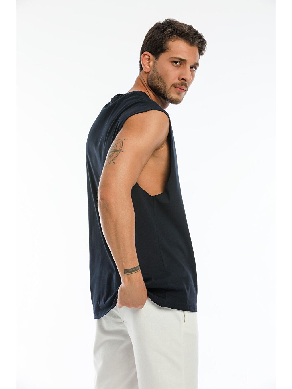 Lacivert Erkek Bisiklet Yaka Oversize Fit Tişort SPR21Y03-3