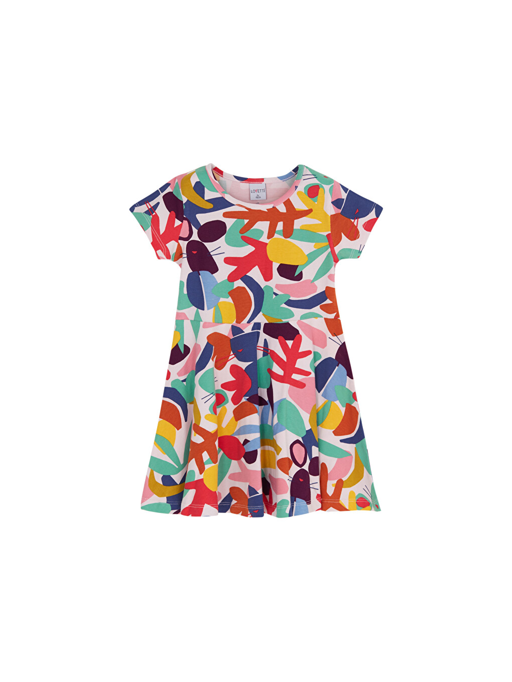 Karışık Kız Çocuk Cutouts Foliage Desen Kısa Kol Kloşe Etek Elbise-4