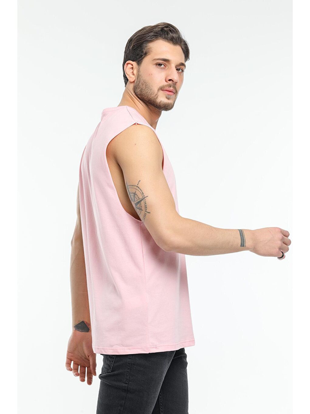 Süperlife Pembe Erkek Bisiklet Yaka Oversize Fit Tişort SPR21Y03 - 3