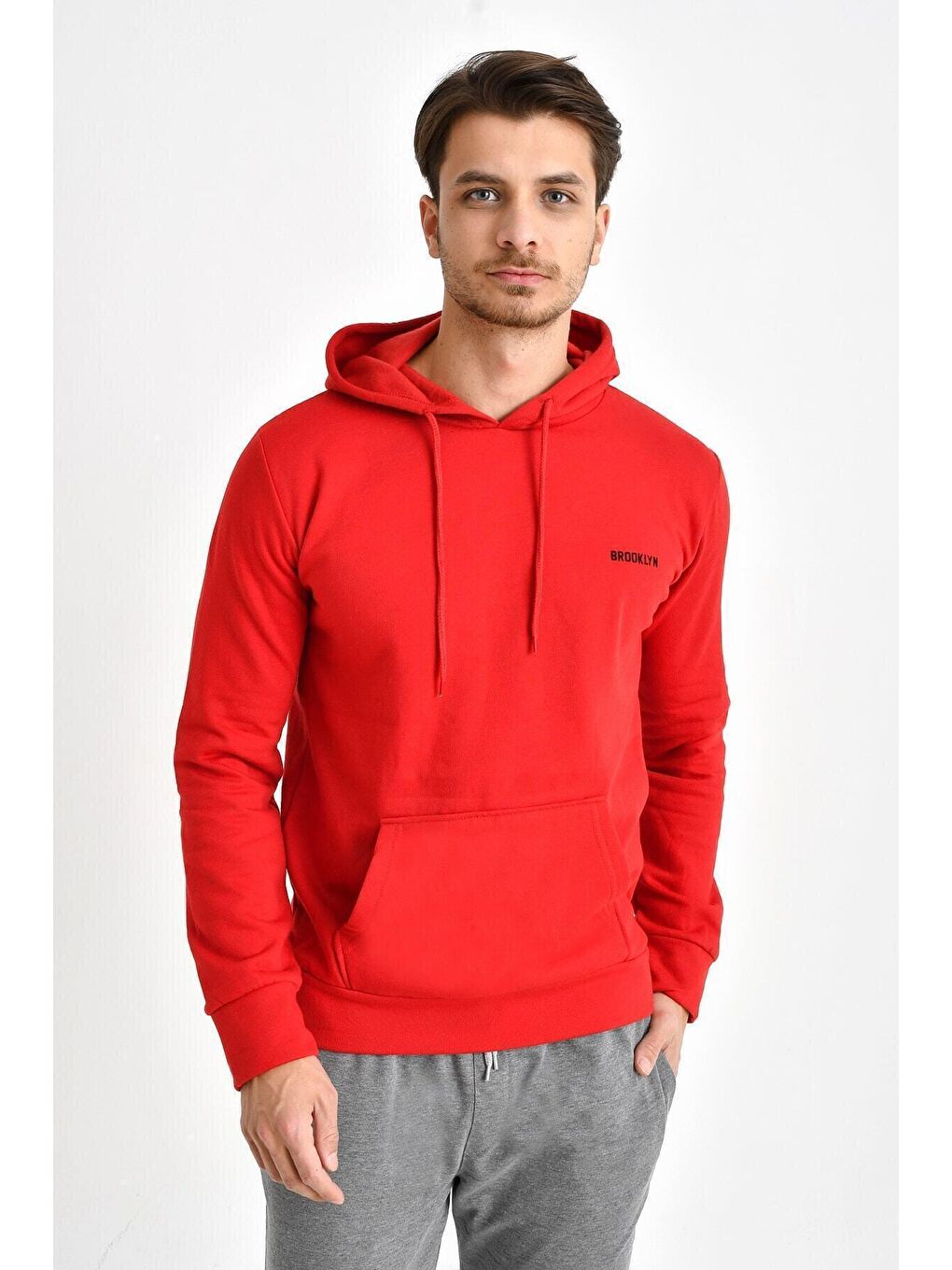 Süperlife Kırmızı Kapüşonlu Uzun Kollu Baskılı Dar Kalıp İnce Erkek Sweatshirt SPR 2019K61