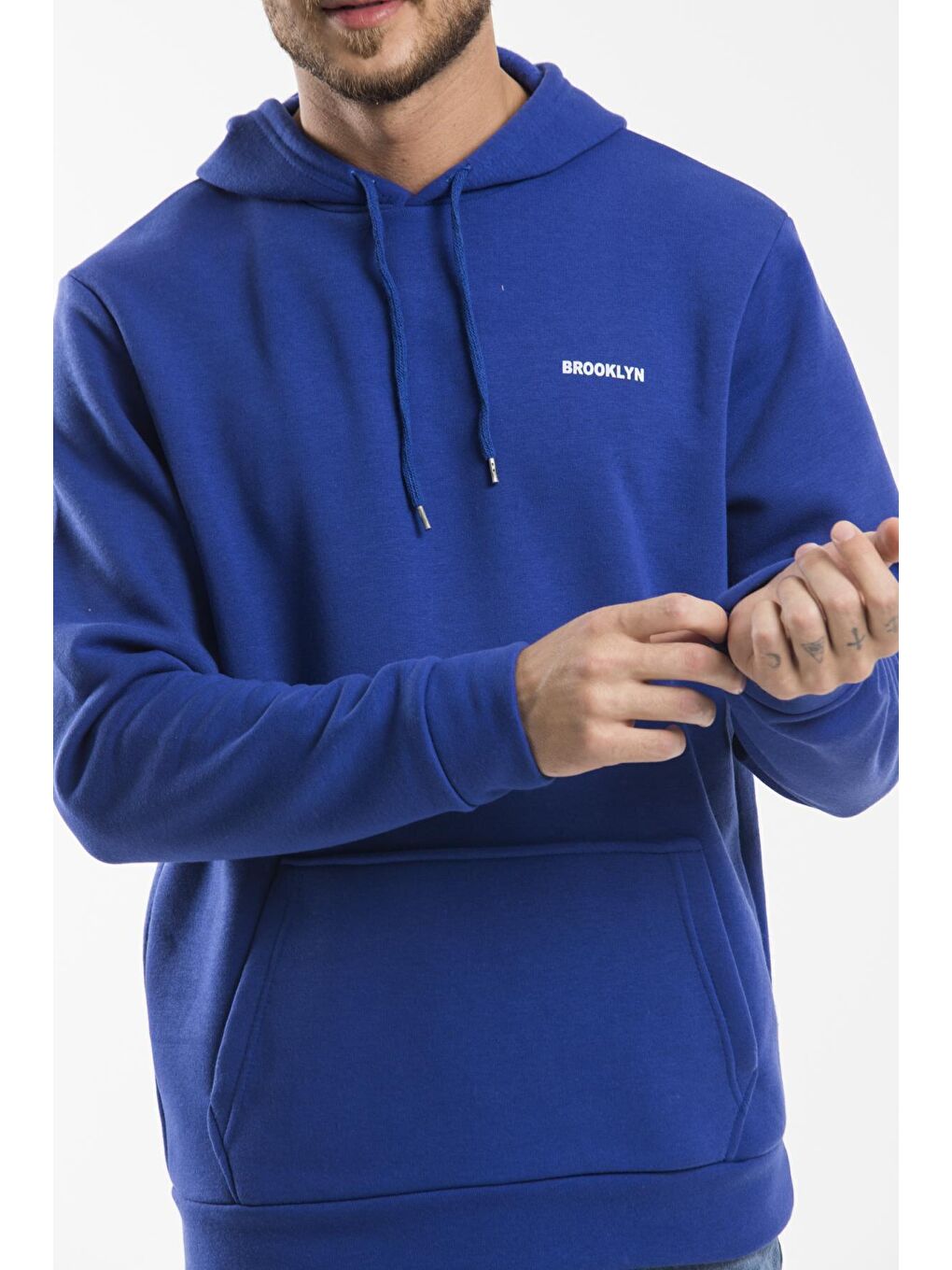 Süperlife Mavi Kapüşonlu Uzun Kollu Baskılı Dar Kalıp İnce Erkek Hoodie SPR 2019K61 - 3
