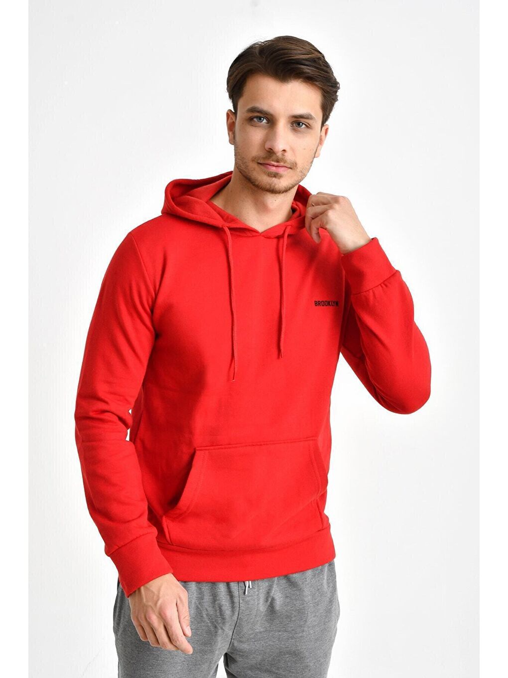 Süperlife Kırmızı Kapüşonlu Uzun Kollu Baskılı Dar Kalıp İnce Erkek Sweatshirt SPR 2019K61 - 2