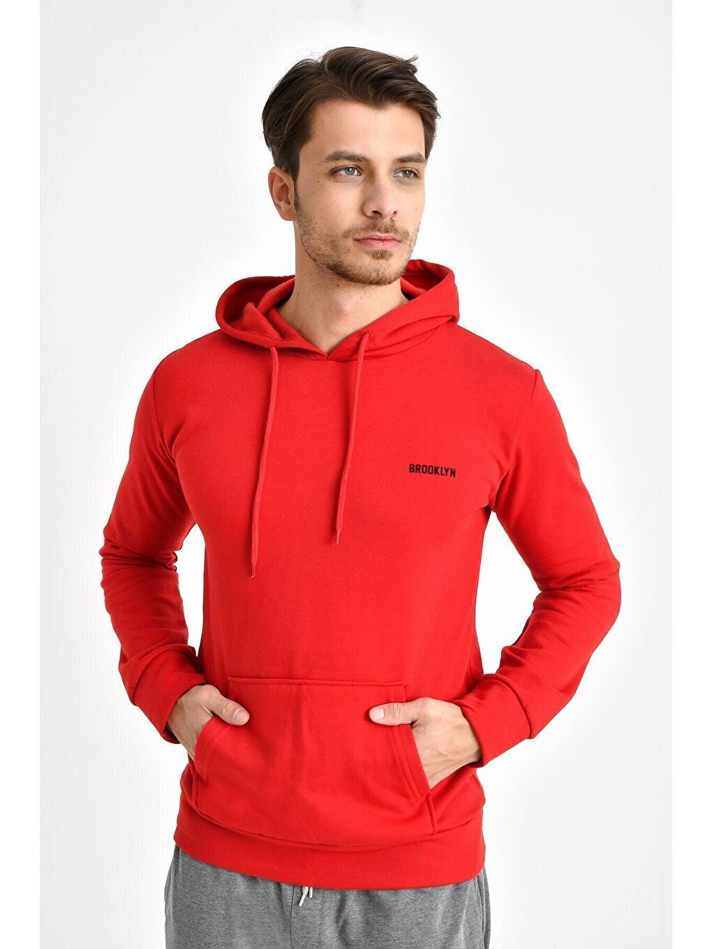 Süperlife Kırmızı Kapüşonlu Uzun Kollu Baskılı Dar Kalıp İnce Erkek Sweatshirt SPR 2019K61 - 3