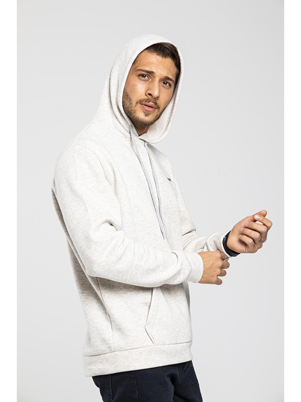 Süperlife Ekru Kapüşonlu Uzun Kollu Baskılı Dar Kalıp İnce Erkek Sweatshirt SPR 2019K61 - 3