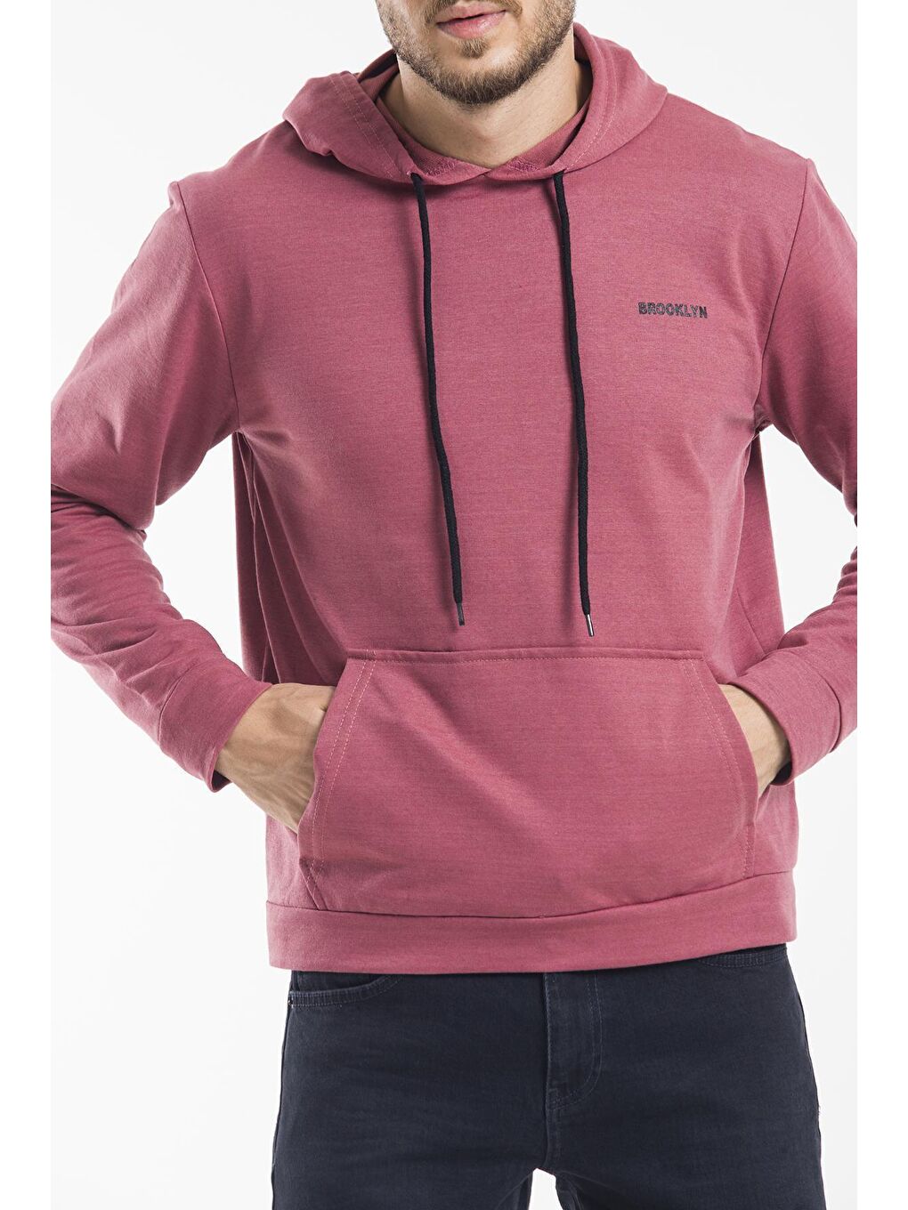 Süperlife Pembe Kapüşonlu Uzun Kollu Baskılı Dar Kalıp İnce Erkek Hoodie SPR 2019K61 - 2