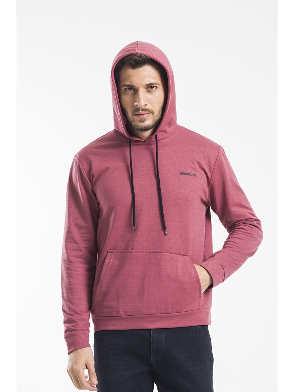 Süperlife Pembe Kapüşonlu Uzun Kollu Baskılı Dar Kalıp İnce Erkek Hoodie SPR 2019K61 - 3