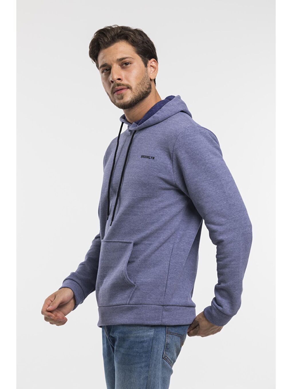 Süperlife İndigo Kapüşonlu Uzun Kollu Baskılı Dar Kalıp İnce Erkek Sweatshirt SPR 2019K61