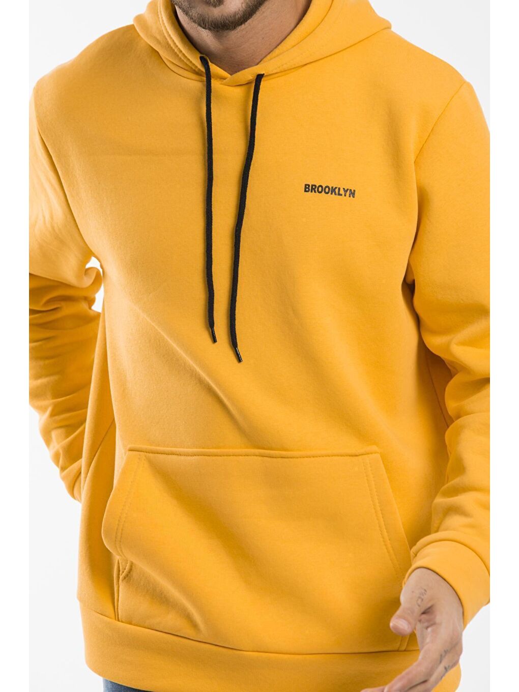 Süperlife Sari Kapüşonlu Uzun Kollu Baskılı Dar Kalıp İnce Erkek Hoodie SPR 2019K61 - 1
