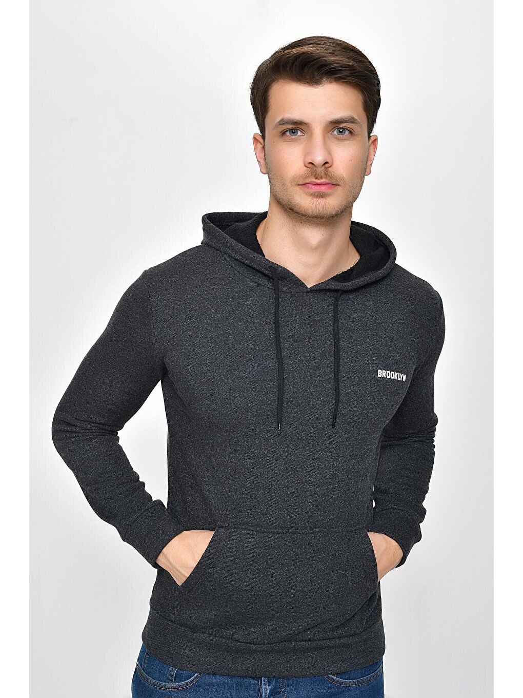 Süperlife Antrasit Kapüşonlu Uzun Kollu Baskılı Dar Kalıp İnce Erkek Sweatshirt SPR 2019K61 - 3