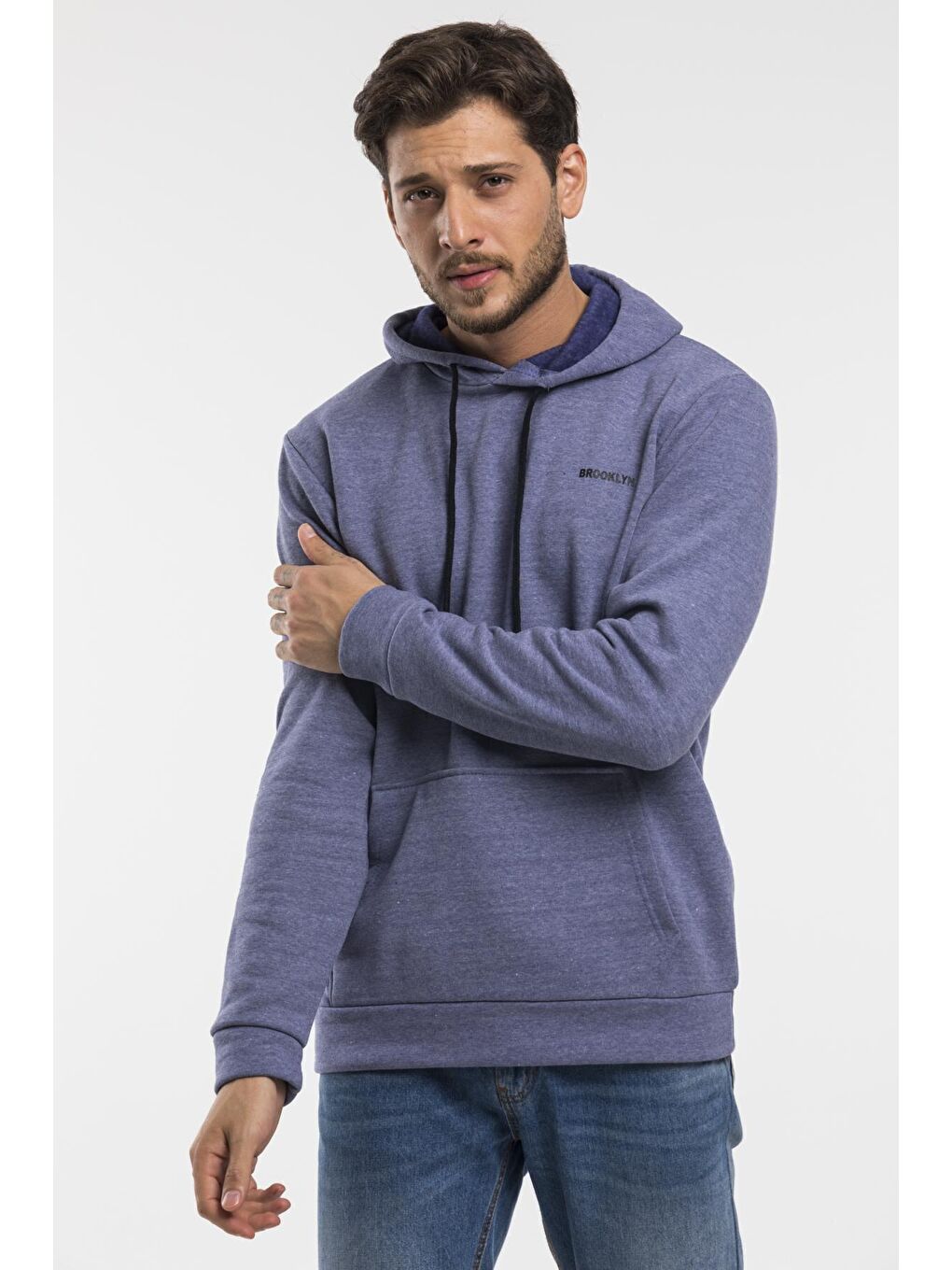 Süperlife İndigo Kapüşonlu Uzun Kollu Baskılı Dar Kalıp İnce Erkek Sweatshirt SPR 2019K61 - 3