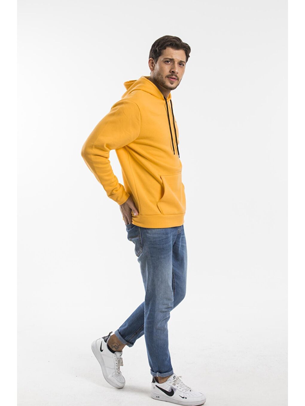 Süperlife Sari Kapüşonlu Uzun Kollu Baskılı Dar Kalıp İnce Erkek Hoodie SPR 2019K61 - 2