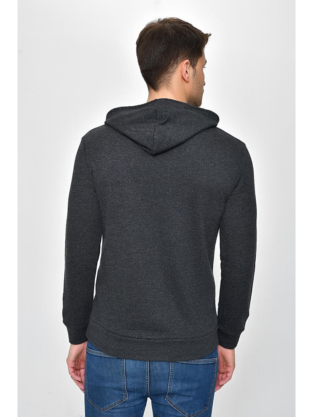 Süperlife Antrasit Kapüşonlu Uzun Kollu Baskılı Dar Kalıp İnce Erkek Sweatshirt SPR 2019K61 - 4