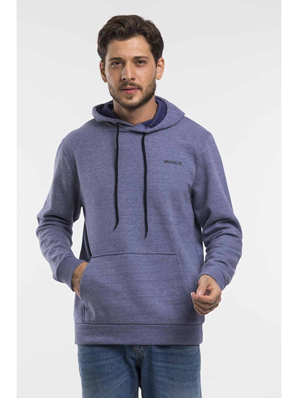 Süperlife İndigo Kapüşonlu Uzun Kollu Baskılı Dar Kalıp İnce Erkek Sweatshirt SPR 2019K61 - 4