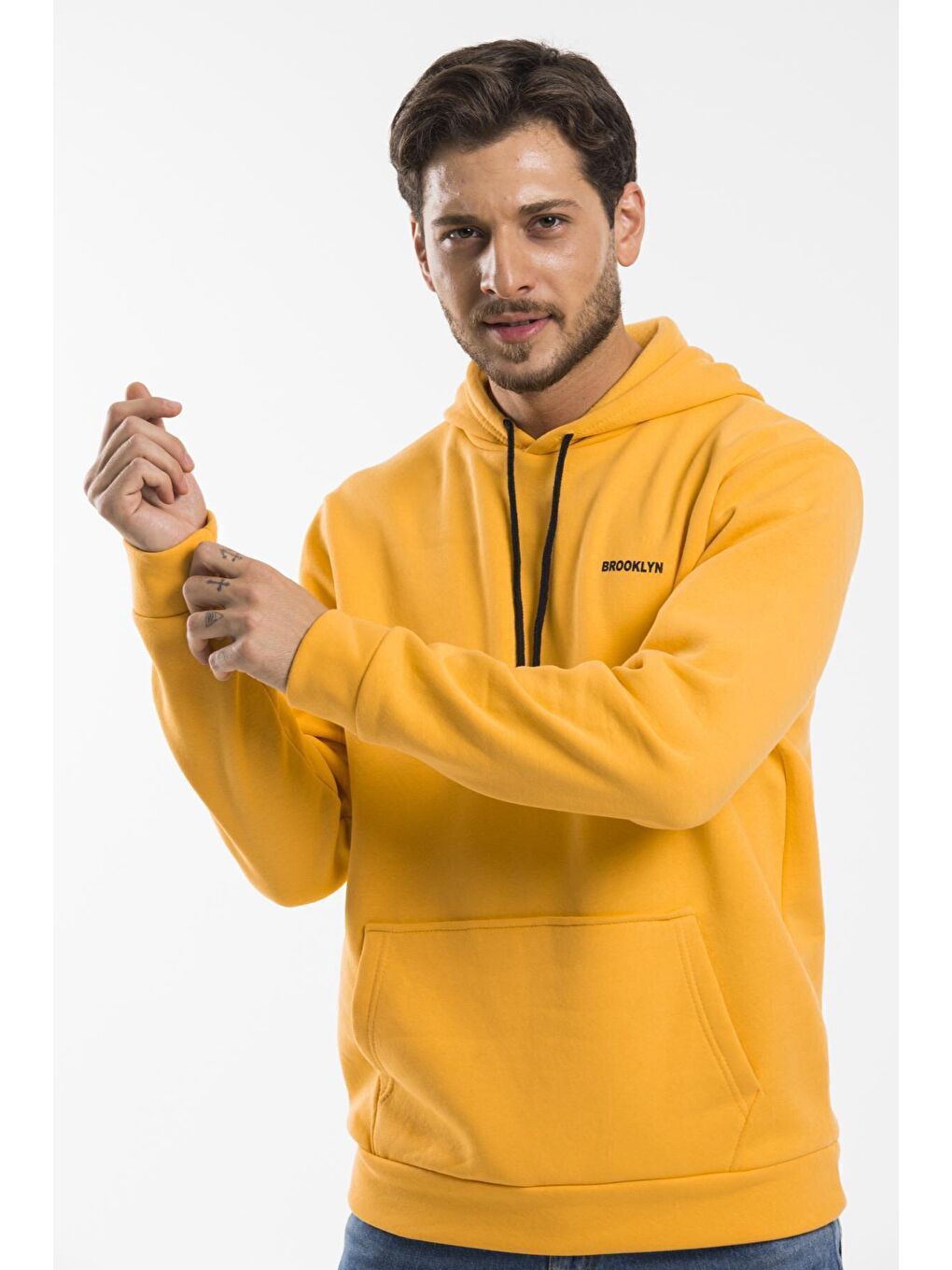 Süperlife Sari Kapüşonlu Uzun Kollu Baskılı Dar Kalıp İnce Erkek Hoodie SPR 2019K61 - 3