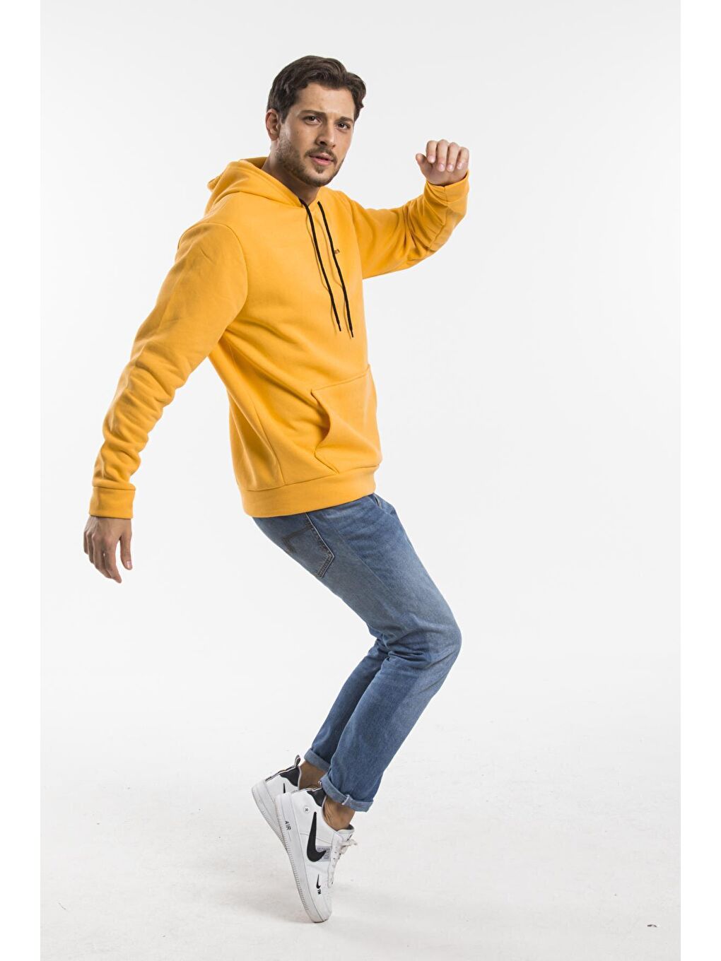 Süperlife Sari Kapüşonlu Uzun Kollu Baskılı Dar Kalıp İnce Erkek Hoodie SPR 2019K61 - 4