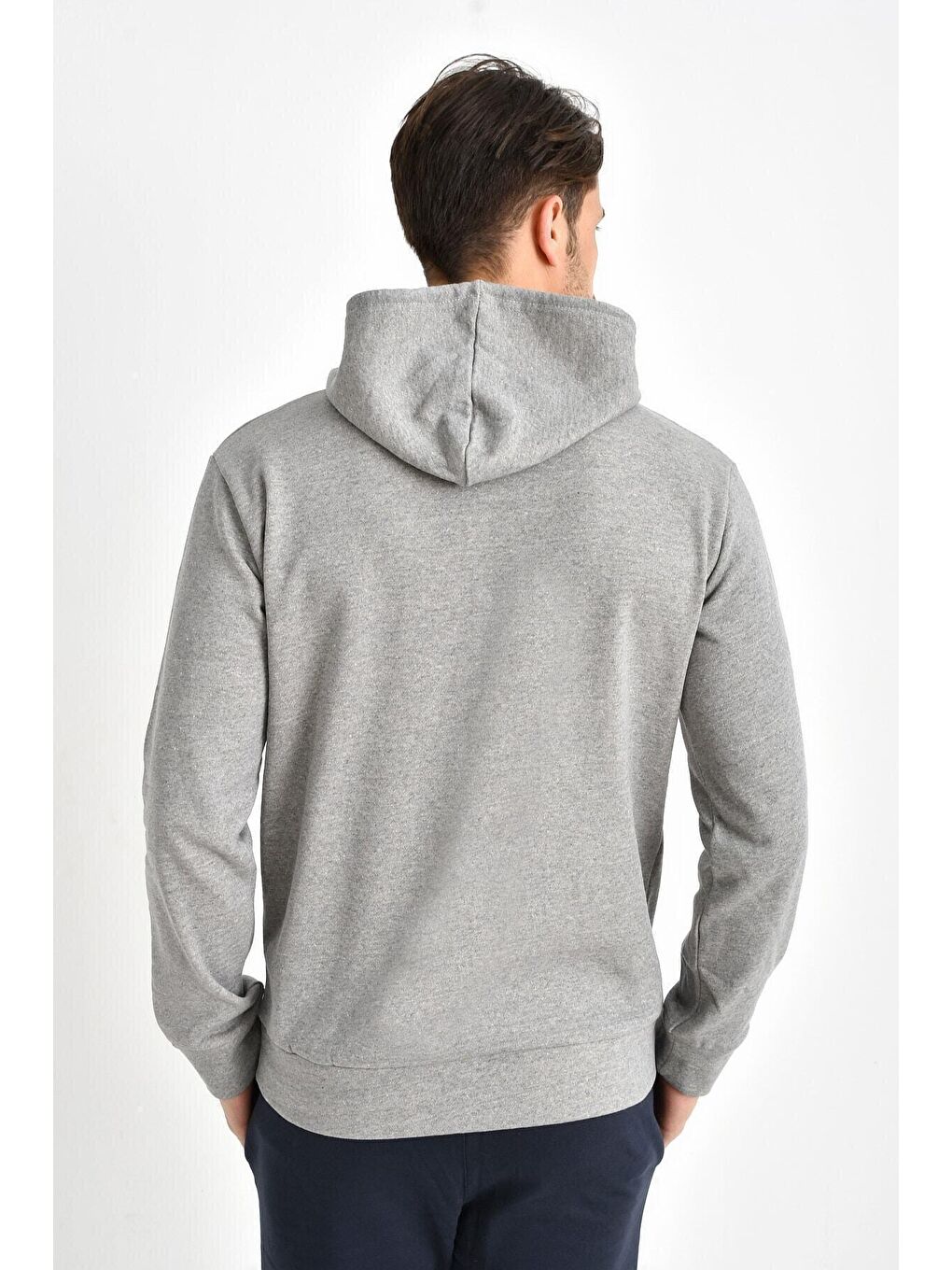 Gri Kapüşonlu Uzun Kollu Baskılı Dar Kalıp İnce Erkek Hoodie SPR 2019K61-4
