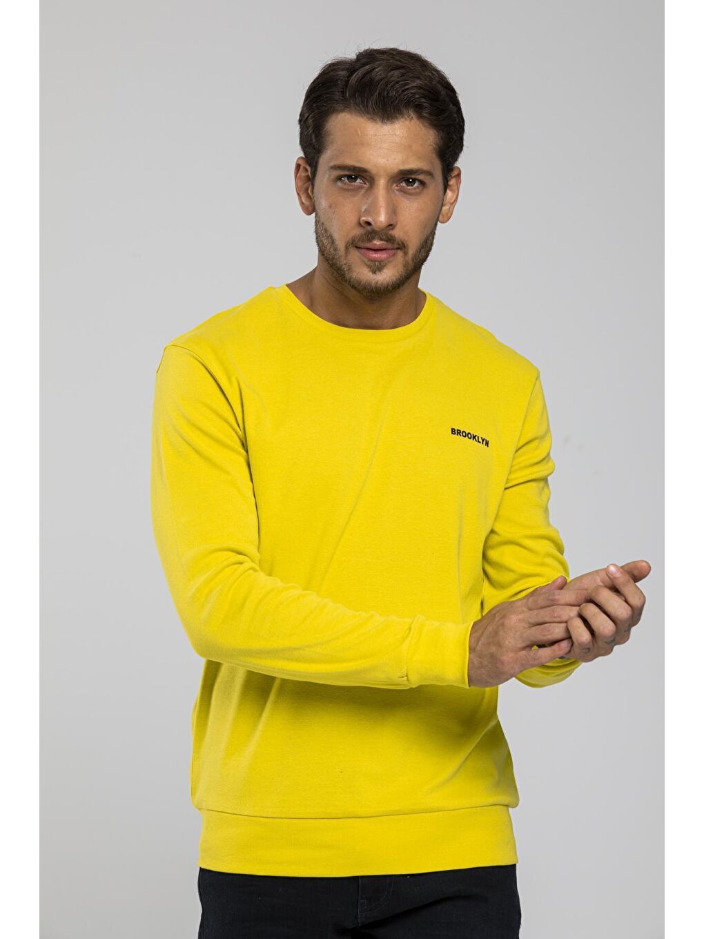 Süperlife Sarı Bisiklet Yaka Uzun Kollu Dar Kalıp İnce Erkek Sweatshirt SPR2019K18 - 3