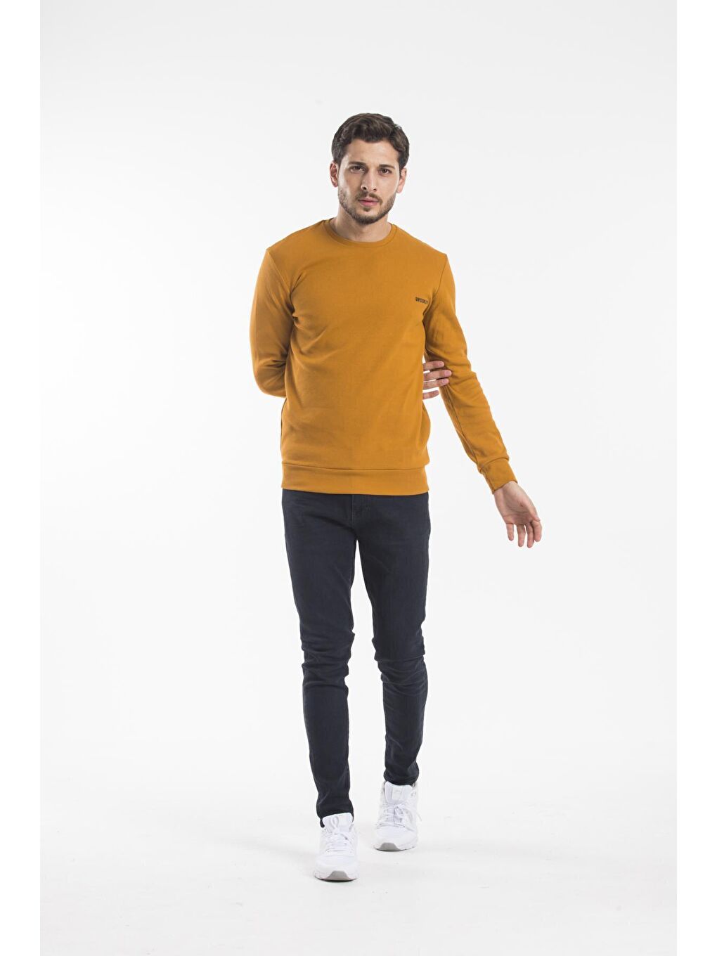 Süperlife Sarı Bisiklet Yaka Uzun Kollu Dar Kalıp İnce Erkek Sweatshirt SPR2019K18