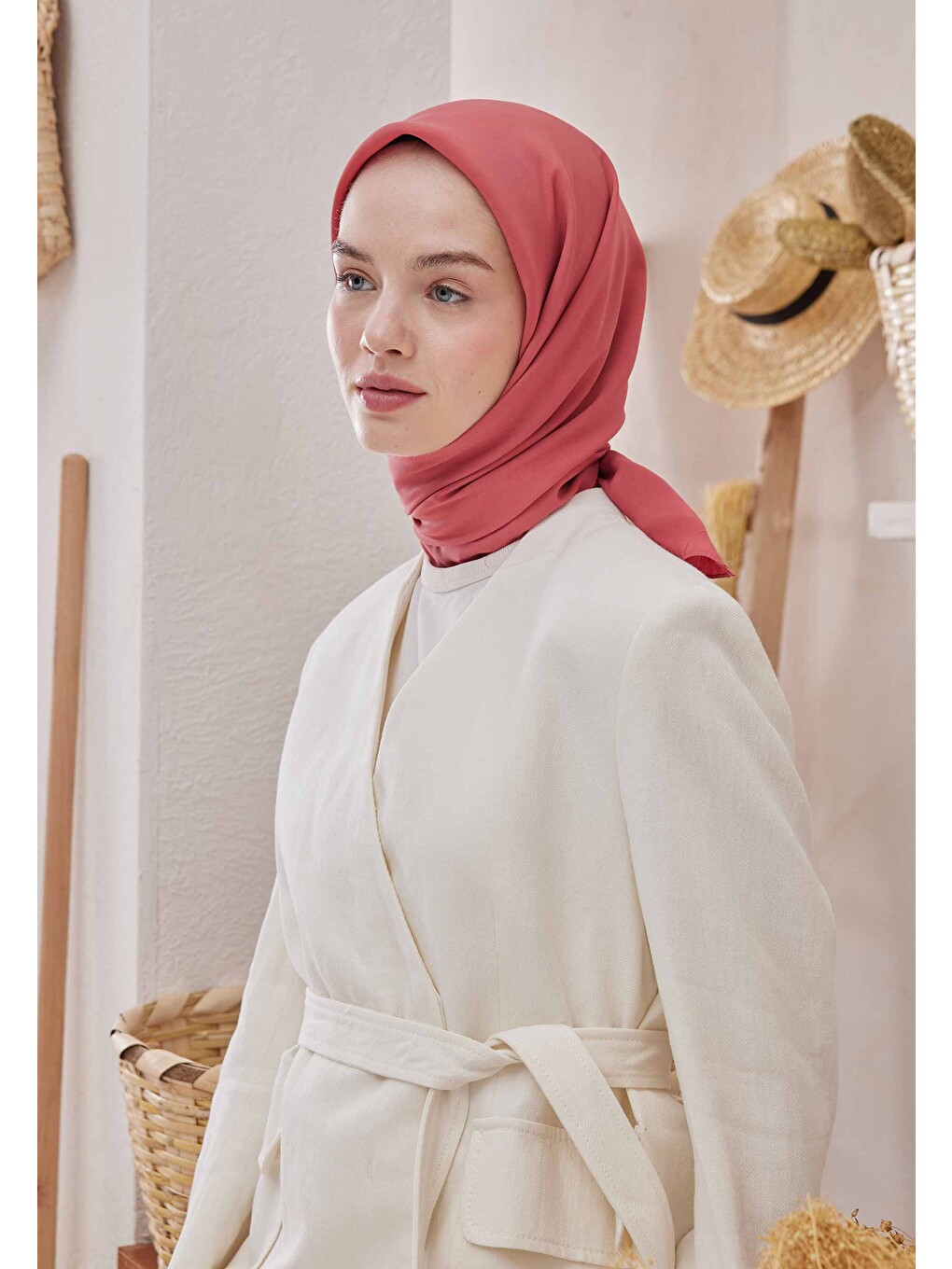 Pembe Pamuk İpek Eşarp Rose-4