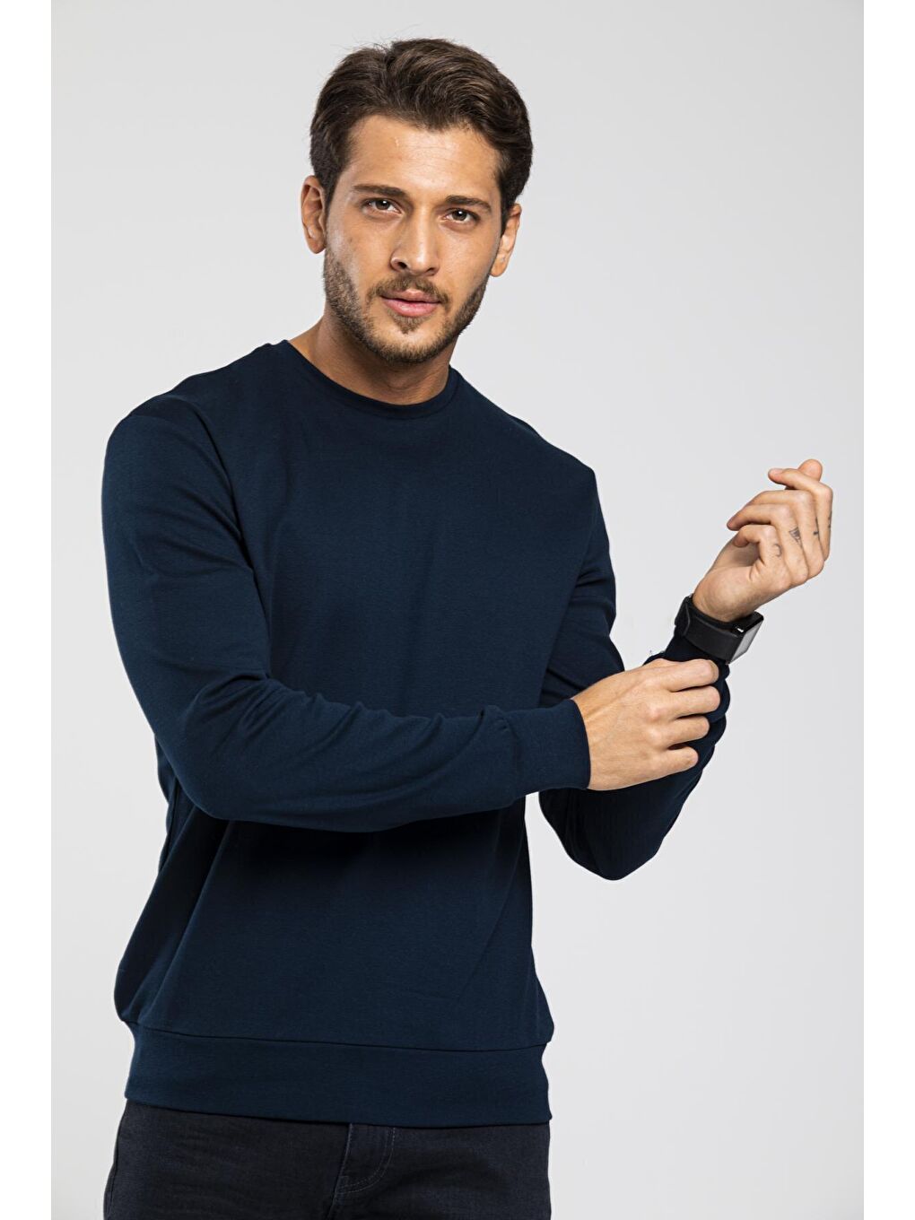 Lacivert Erkek Bisiklet Yaka Slim Fit İnce Sweatshirt SPR 20K17-2