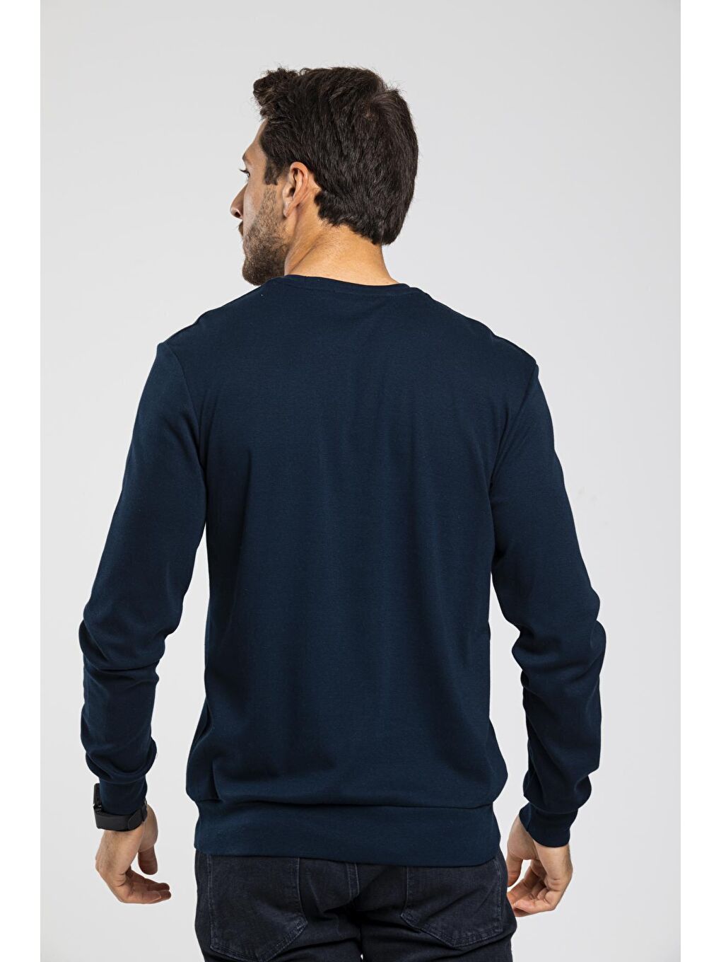 Lacivert Erkek Bisiklet Yaka Slim Fit İnce Sweatshirt SPR 20K17-3