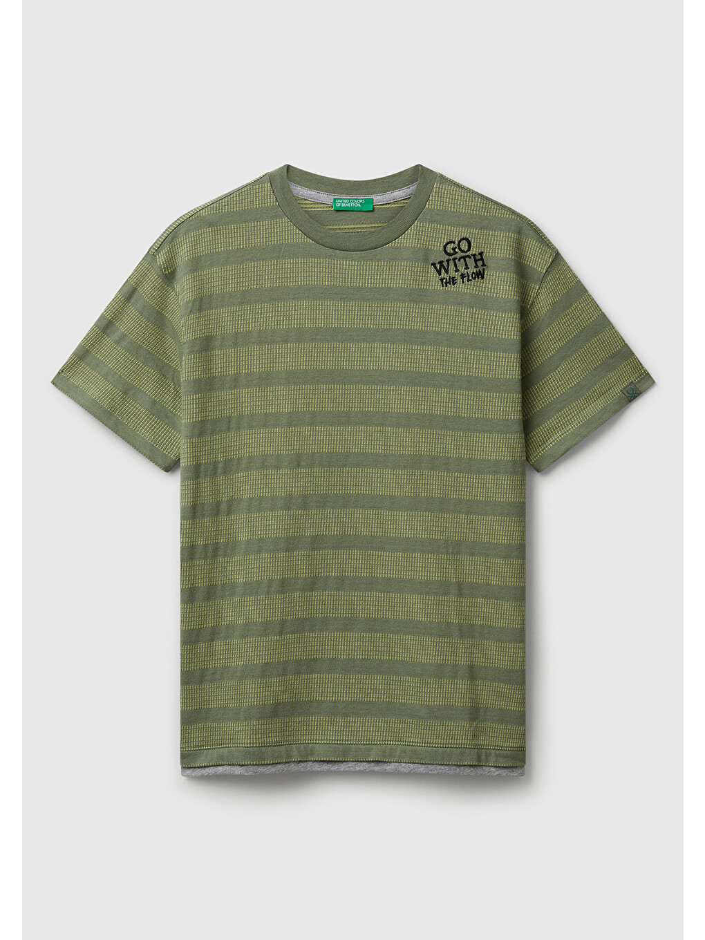 Erkek Çocuk Sarı Çizgili Önü Yazı Detaylı Kolu Logo Etiketli Oversize T-shirt