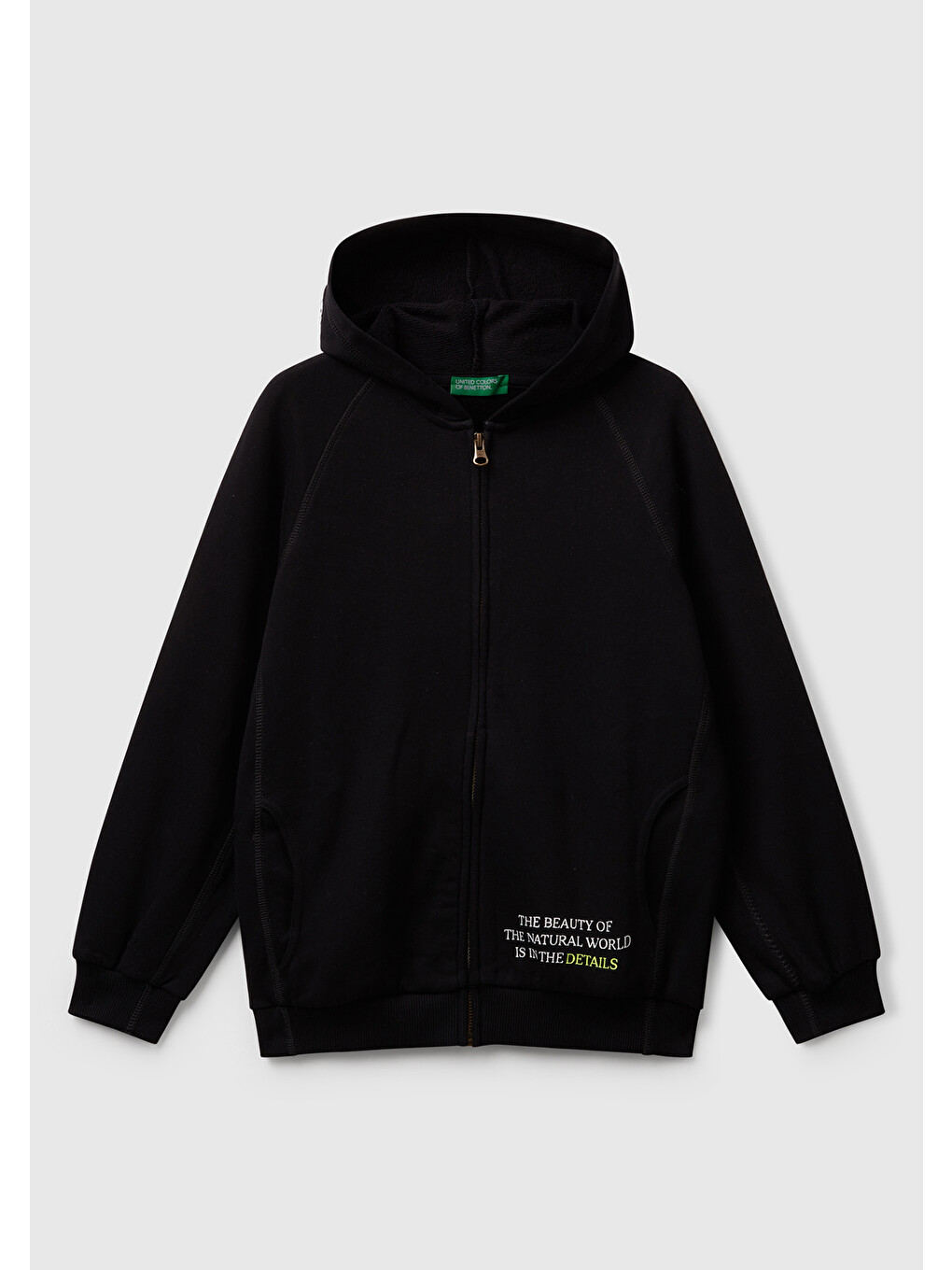 Erkek Çocuk Siyah Önü Ve Arkası Baskılı Fermuarlı Yan Cepli Sweatshirt