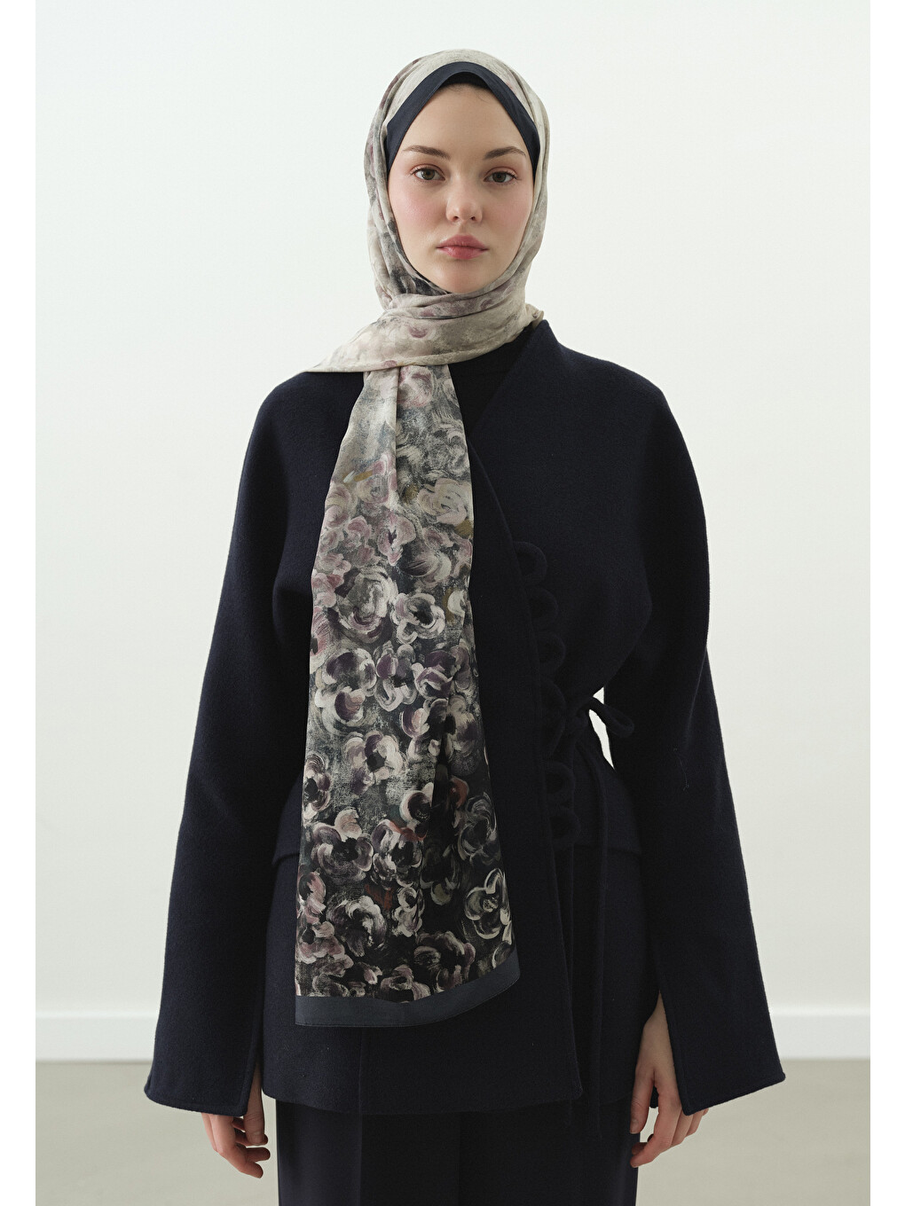 Pearlie Desenli Pamuk Viskon Şal İndigo-1