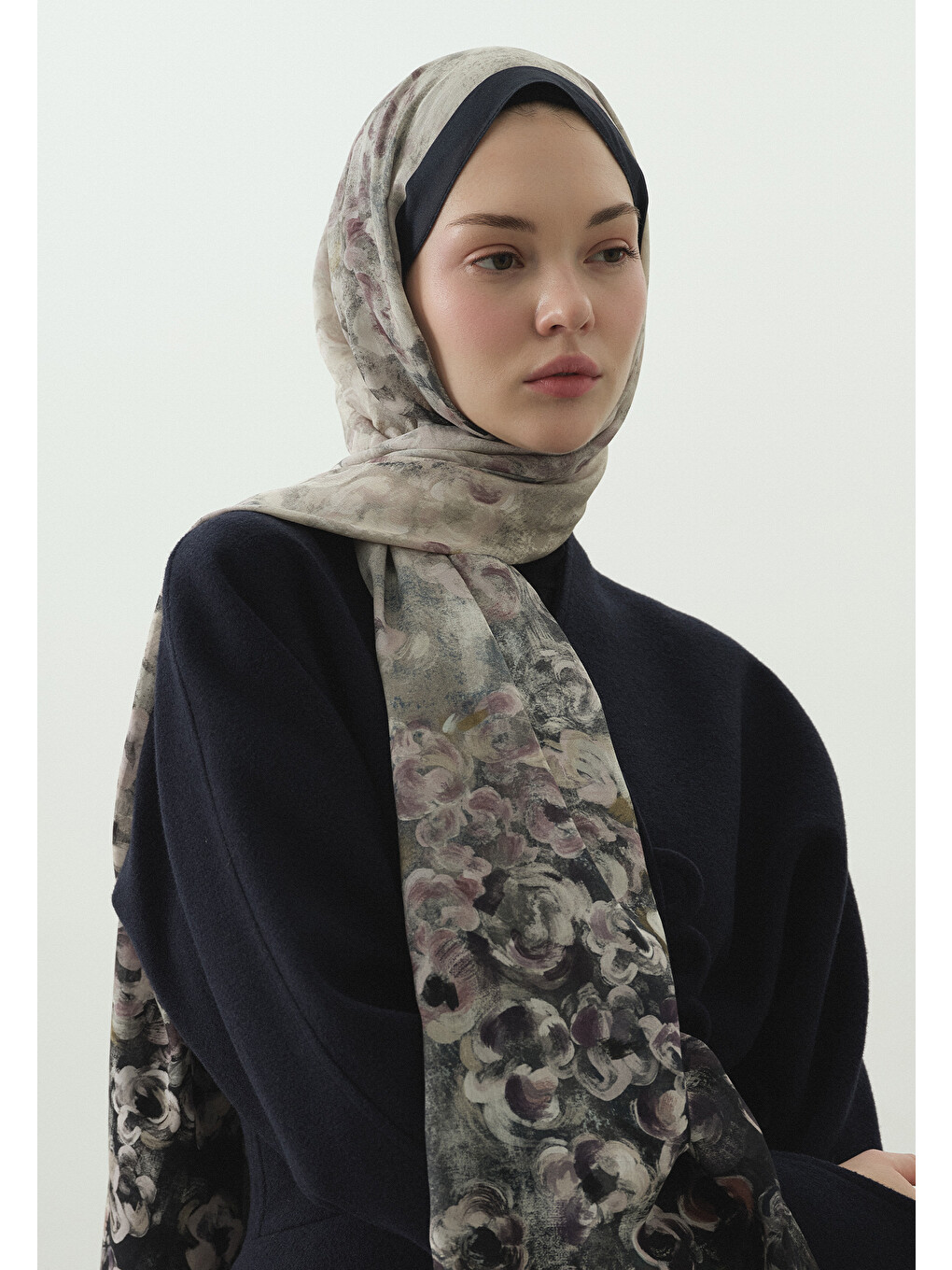 Pearlie Desenli Pamuk Viskon Şal İndigo-2