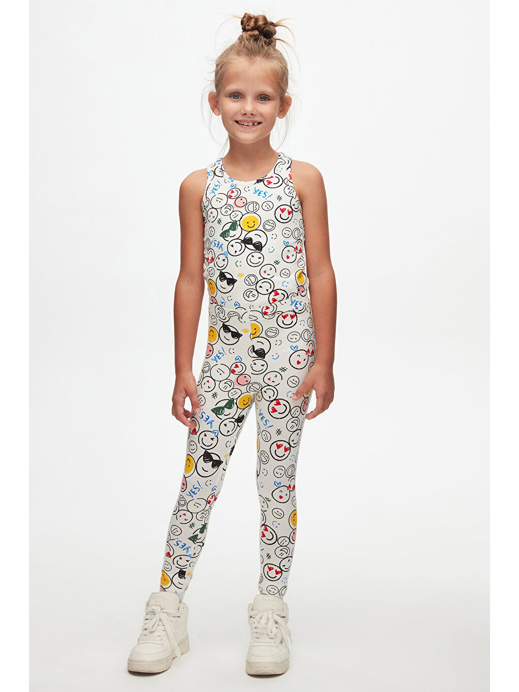 Karışık Kız Çocuk Cute Faces Desen Tayt