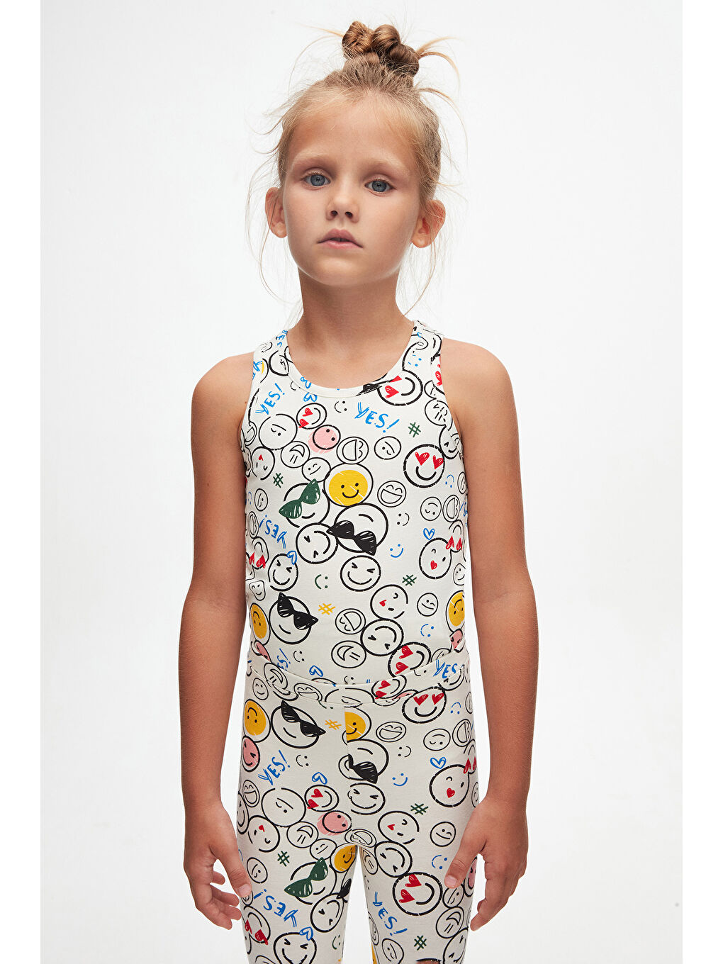 Karışık Kız Çocuk Cute Faces Desen Tayt-1