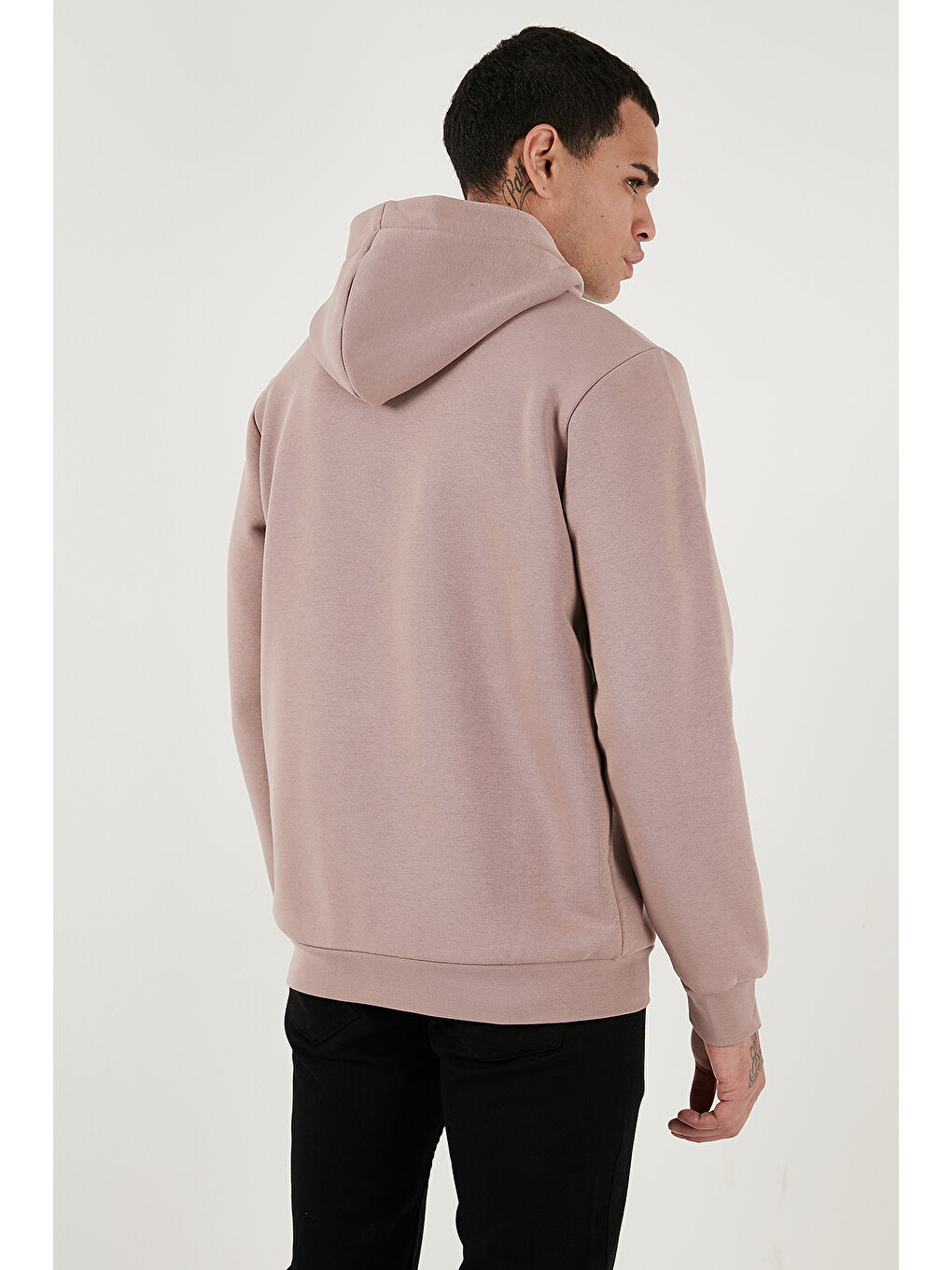 Pembe Slim Fit Kapüşonlu Kanguru Cepli İçi Tüylü Yumuşak Şardonlu  Erkek Hoodie 5905281-6
