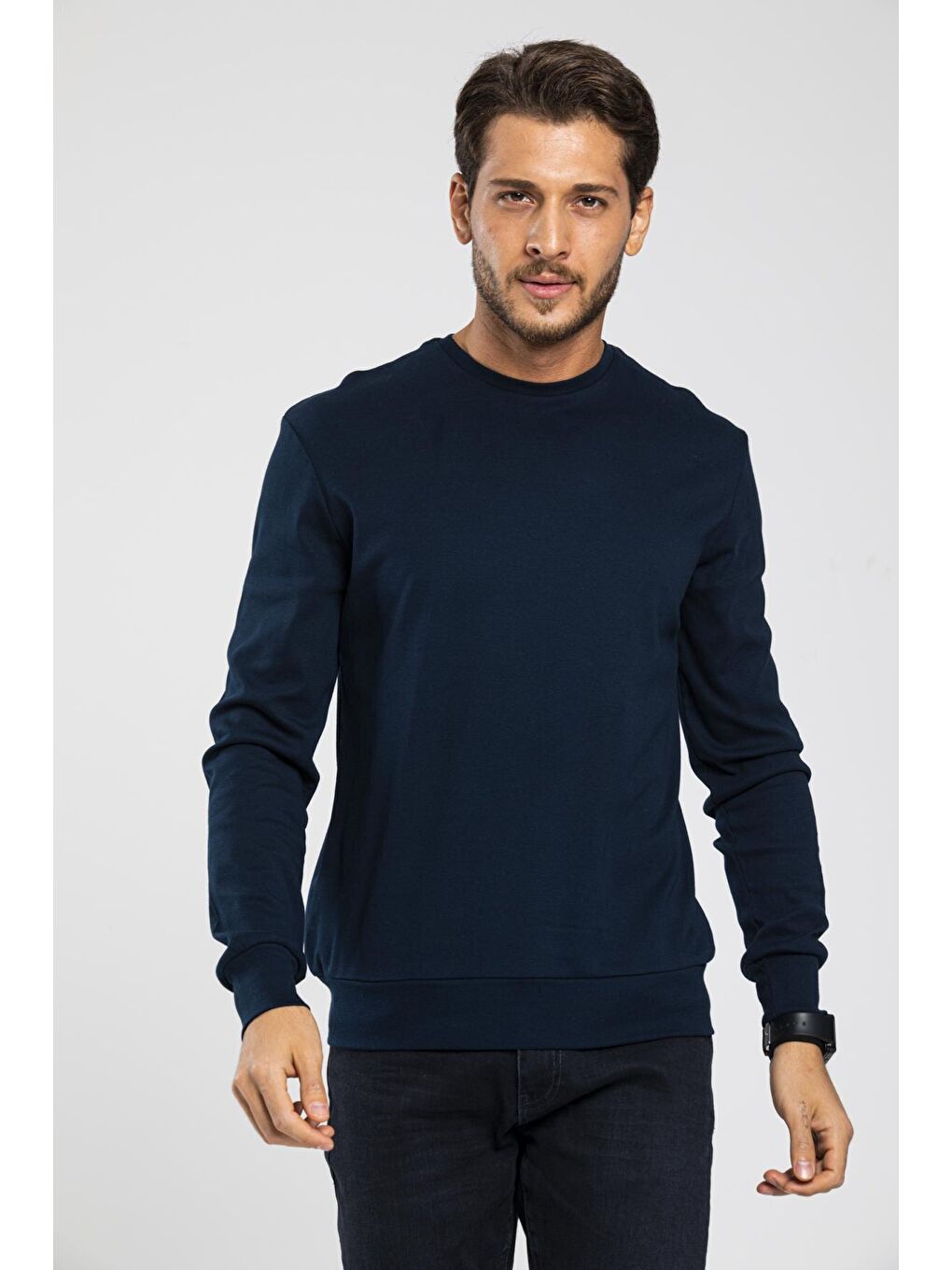 Süperlife Lacivert Erkek Bisiklet Yaka Slim Fit İnce Sweatshirt SPR 20K17