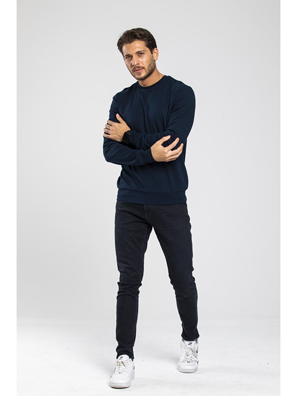 Süperlife Lacivert Erkek Bisiklet Yaka Slim Fit İnce Sweatshirt SPR 20K17 - 1