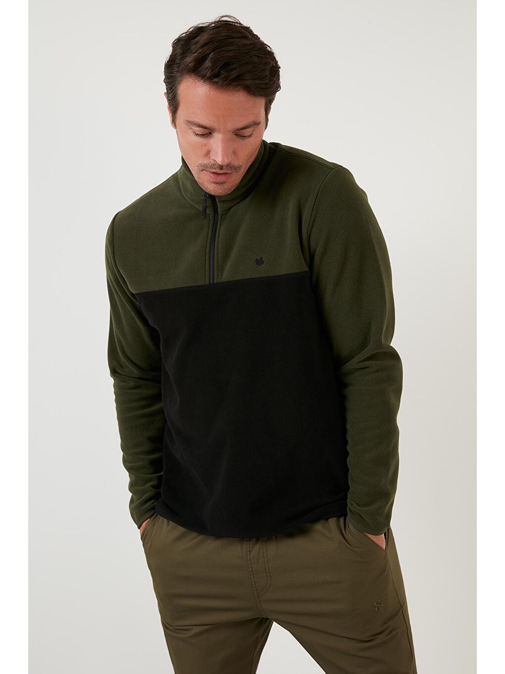 Buratti Haki Regular Fit Fermuarlı Dik Yaka Kışlık Şardonlu Erkek Polar Sweatshirt 5906016 - 6