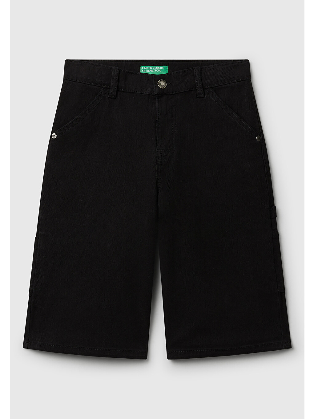 Erkek Çocuk Siyah Logo Ve Cep Detaylı Düğmeli Streç Denim Bermuda Şort