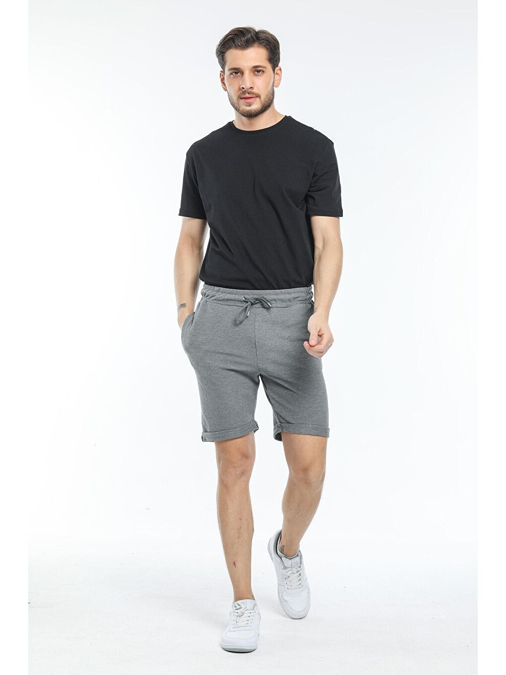 Gri Erkek Slim Fit Duble Paça Şort SPR21Y51