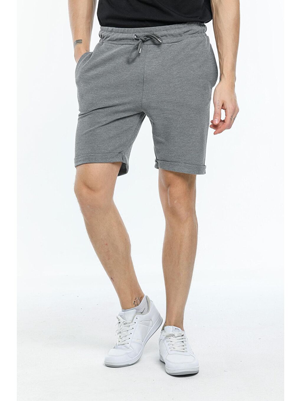 Gri Erkek Slim Fit Duble Paça Şort SPR21Y51-1