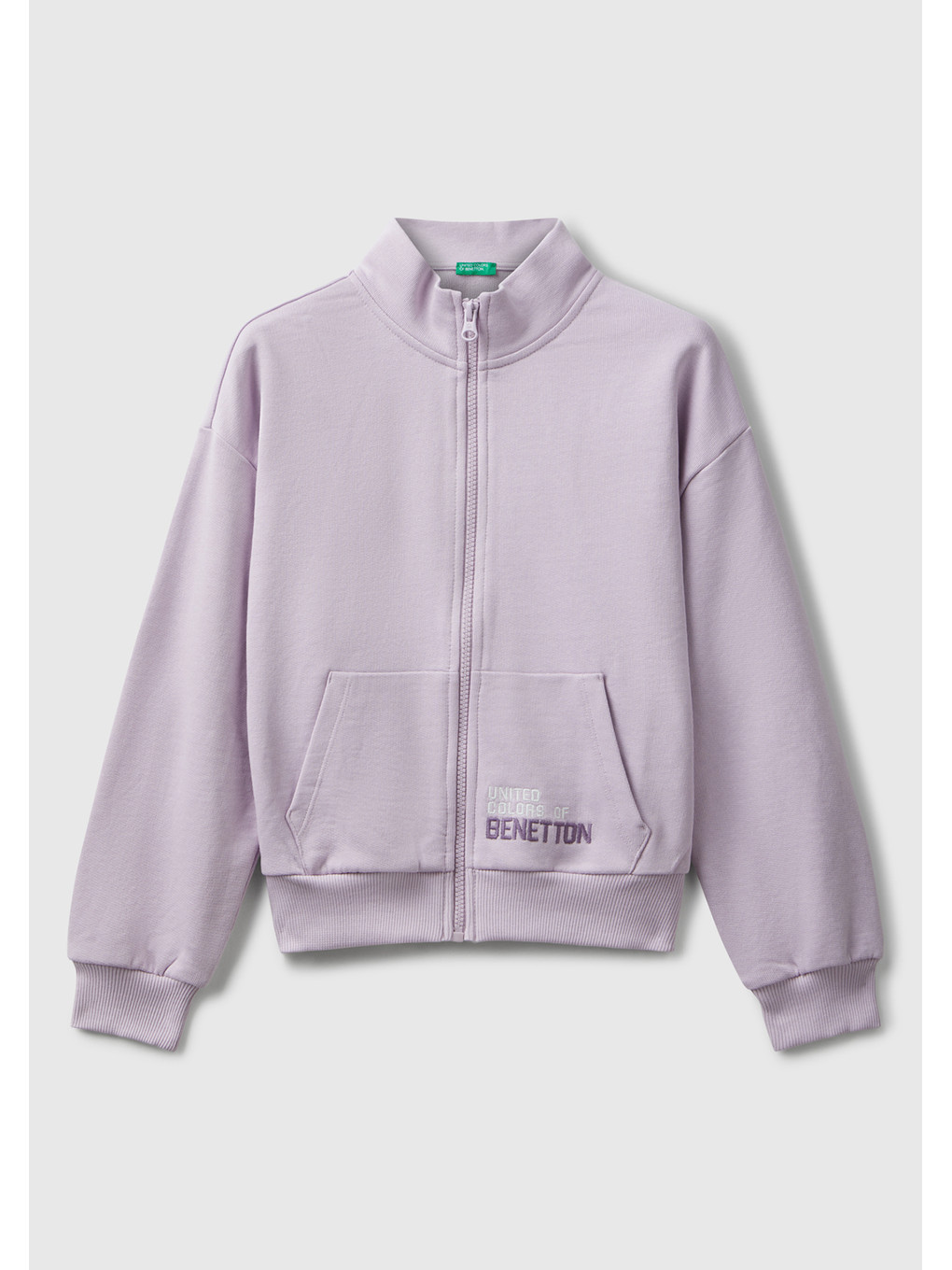 Kız Çocuk Lila Önü Logo Nakışlı Cepli Fermuarlı Dik Yaka Sweatshirt