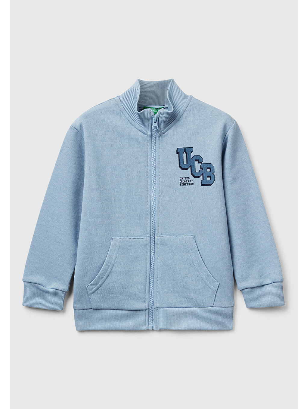 Erkek Çocuk Mavi Logo Detaylı Önü Fermuarlı Ribana Detaylı Sweatshirt