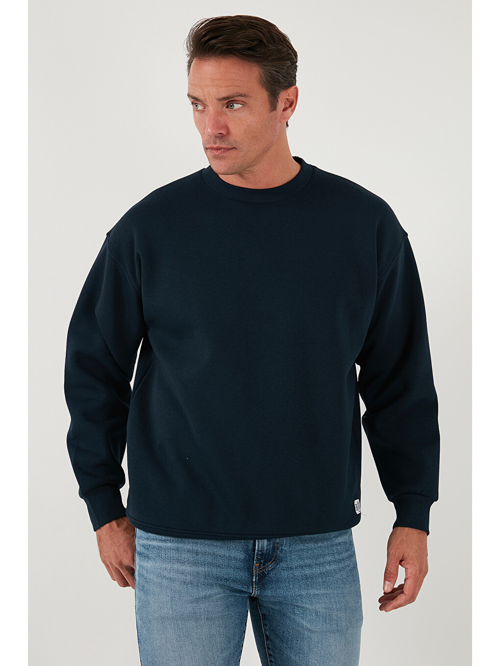 Lacivert Regular Fit Bisiklet Yaka Pamuklu İçi Tüylü Yumuşak Şardonlu Erkek Sweatshirt 5905255-4