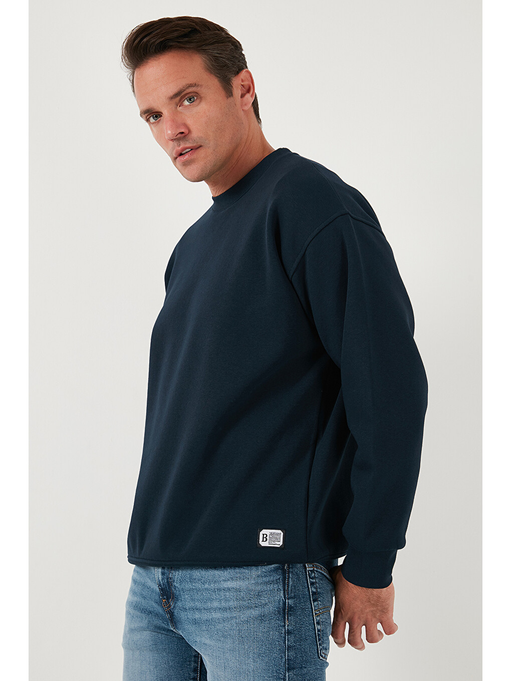 Lacivert Regular Fit Bisiklet Yaka Pamuklu İçi Tüylü Yumuşak Şardonlu Erkek Sweatshirt 5905255-5