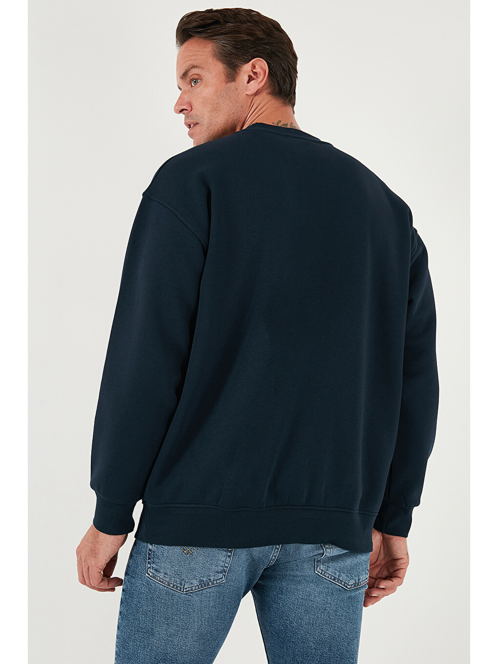 Lacivert Regular Fit Bisiklet Yaka Pamuklu İçi Tüylü Yumuşak Şardonlu Erkek Sweatshirt 5905255-6