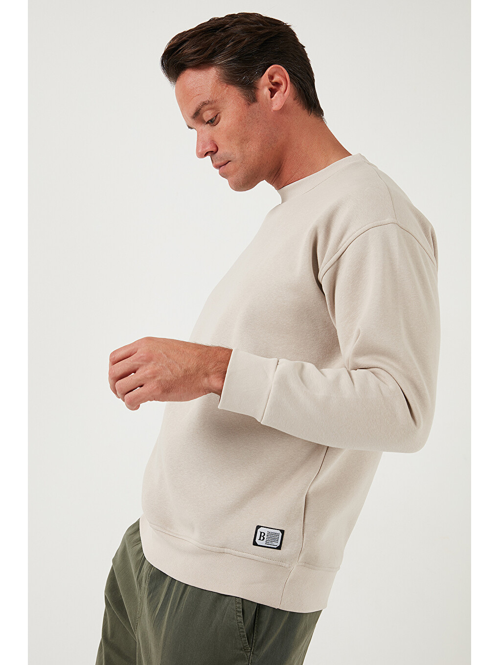 Bej Regular Fit Bisiklet Yaka Tüylü Yumuşak Şardonlu Sweat Erkek Sweatshirt 5905255-5