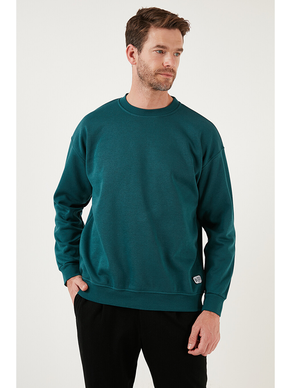 Petrol Regular Fit Bisiklet Yaka Pamuklu İçi Tüylü Yumuşak Şardonlu Erkek Sweat 5905255-2