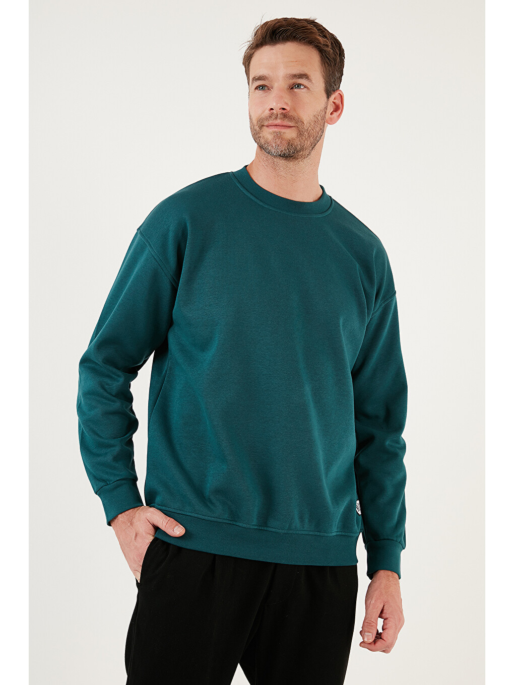 Petrol Regular Fit Bisiklet Yaka Pamuklu İçi Tüylü Yumuşak Şardonlu Erkek Sweat 5905255-3