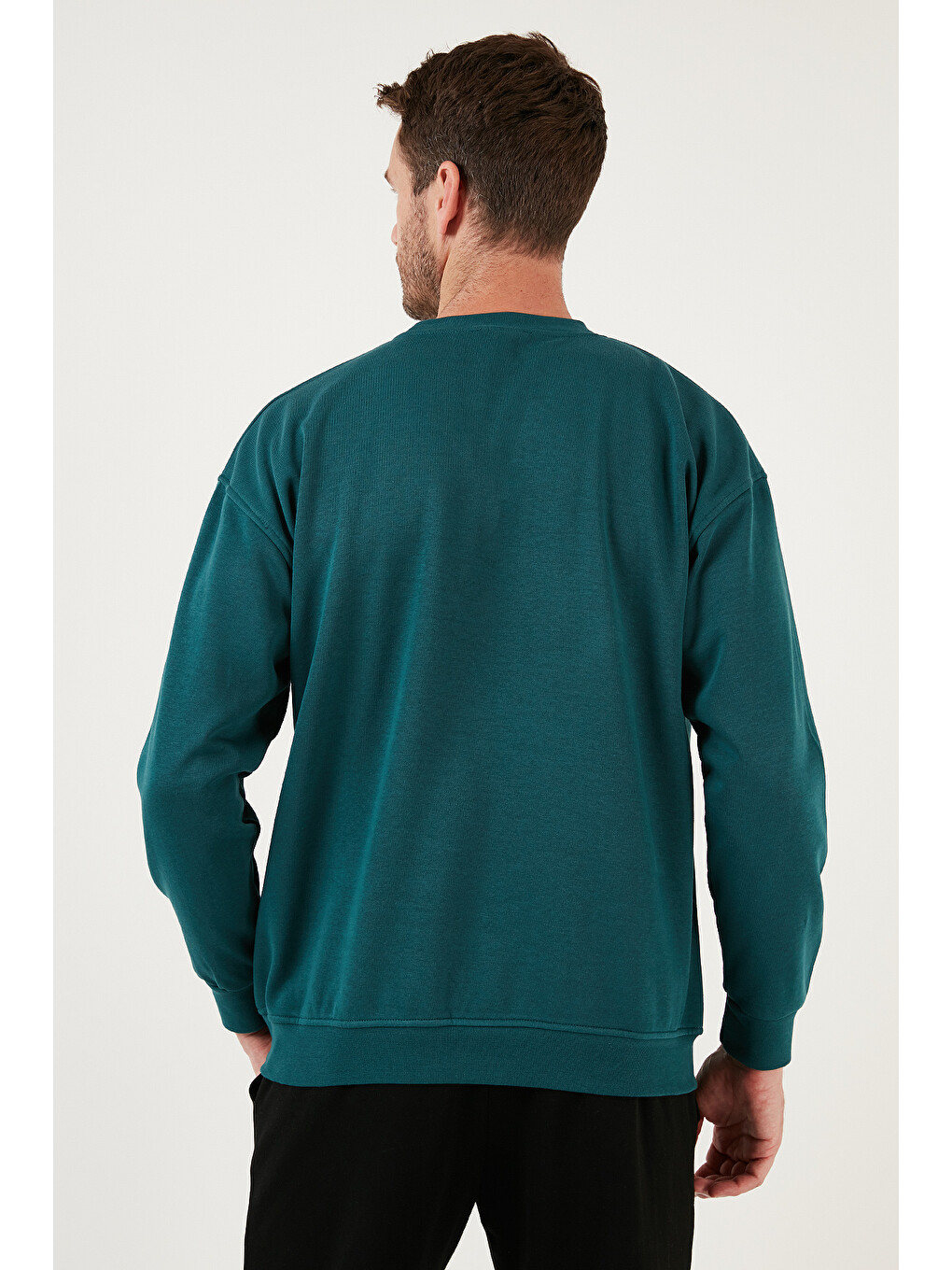 Petrol Regular Fit Bisiklet Yaka Pamuklu İçi Tüylü Yumuşak Şardonlu Erkek Sweat 5905255-4
