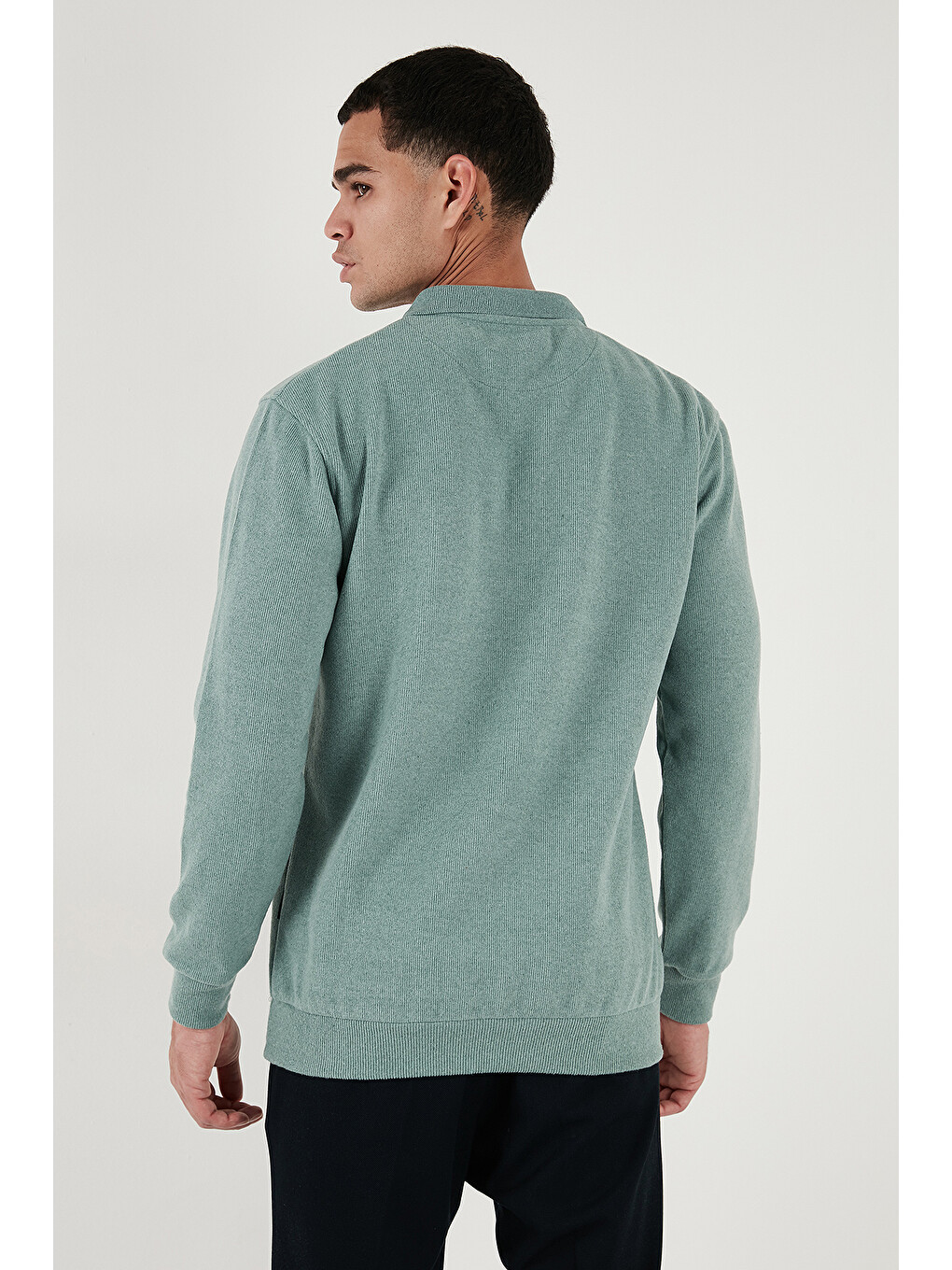 Yeşil Pamuk Karışımlı Regular Fit Polo Yaka Erkek Kazak 456223-5