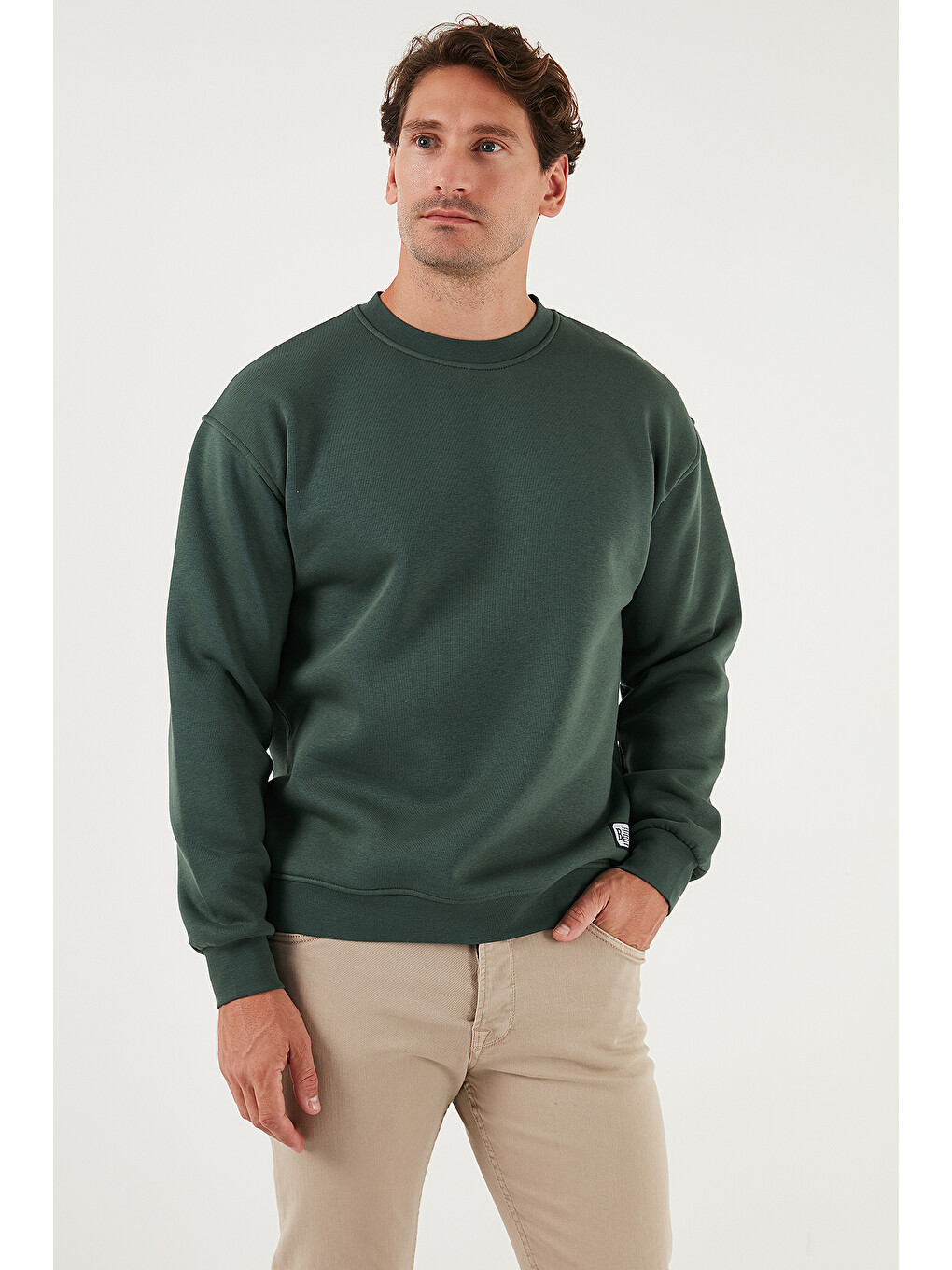 Yeşil Regular Fit Bisiklet Yaka Pamuklu İçi Tüylü Yumuşak Şardonlu Erkek Sweat 5905255-2